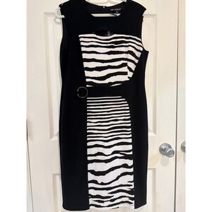 Picadilly Sheath‎ Dress - Black White Zebra Print Career Work - M